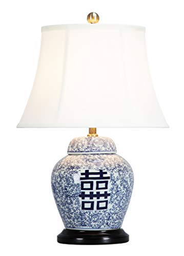 Fine Asianliving Lámpara de Mesa de Porcelana China con Pantalla Doble Suerte An38xP38xAl58cm Cerámica porcelana Luz de mesa China Chino Oriental con pantalla Jingdezhen Mandarin Deco