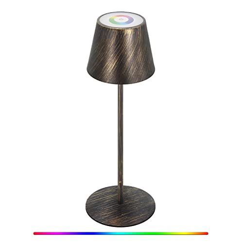 Lámpara de mesa con batería LED,regulable,8 colores RGB LED, inalámbrico,para interior y exterior,IP54 resistente al agua,recargable LED de mesa para dormitorio,bares,restaurantes (cobre cónico)