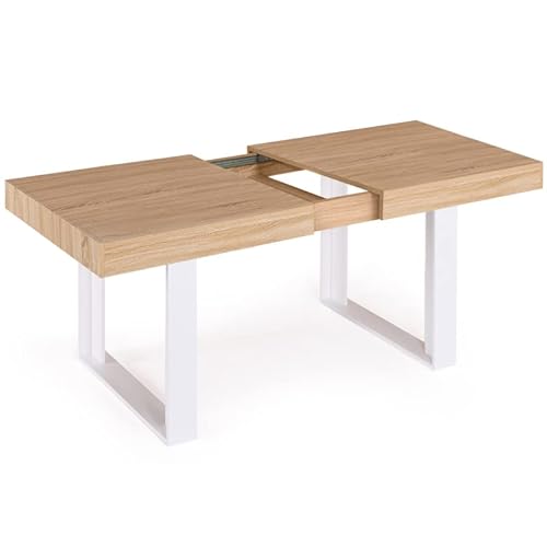 IDMarket - Mesa de comedor extensible Phoenix 6-10 personas, madera y blanco, 160-200 cm