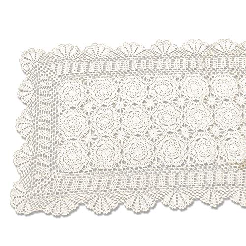 tidetex Vintage hecho a mano Crochet encaje mantel 100% algodón funda para mesa rectangular Hollow Out cuadro Covering blondas Floral camino de mesa, algodón, beige, 50cmx60cm
