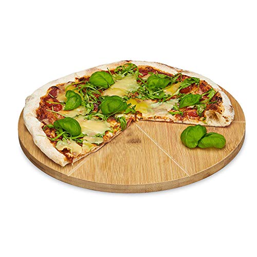 Relaxdays Plato para Pizza, Redondo, Resistente, Porciones Uniformes, Bambú, 1 Ud, Marrón, Naturaleza, 33 cm